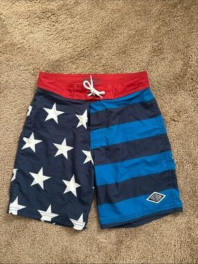 Boys Fasthouse Patriotic Star & Stripe Board Shorts - Red, Navy, Blue